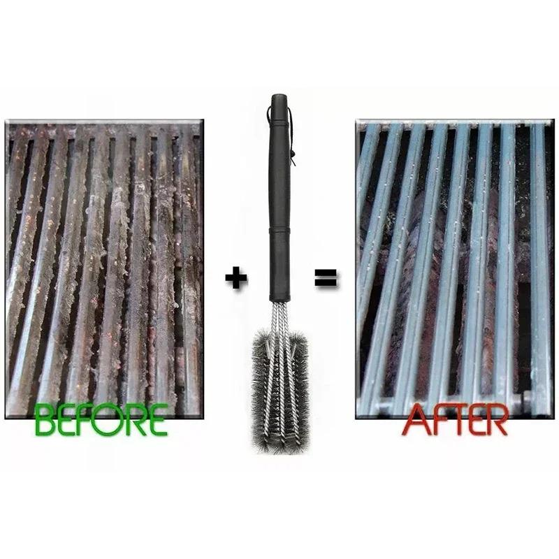 Griglia per barbecue Spazzola per barbecue Strumento pulito Accessori per griglia Setole in acciaio inossidabile Spazzole per pulizia antiaderenti Accessori per barbecue