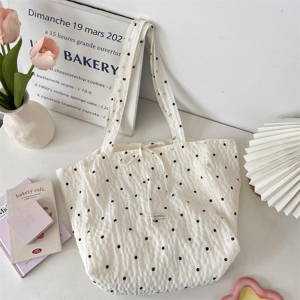 

Fresh and sweet floral chiffon shoulder bag large capacity student bag fashionable versatile tote bag women квіткові білого кольору