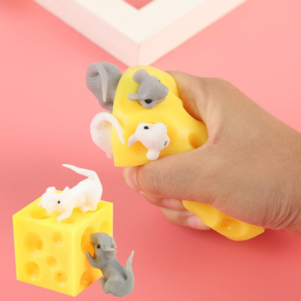 Cheese Mouse Squeeze Toy Relieve Stress And Anxiety Autism Sensory Fidget Kids Antiestrs Juguetes Cumpleaños Invitados Niños
