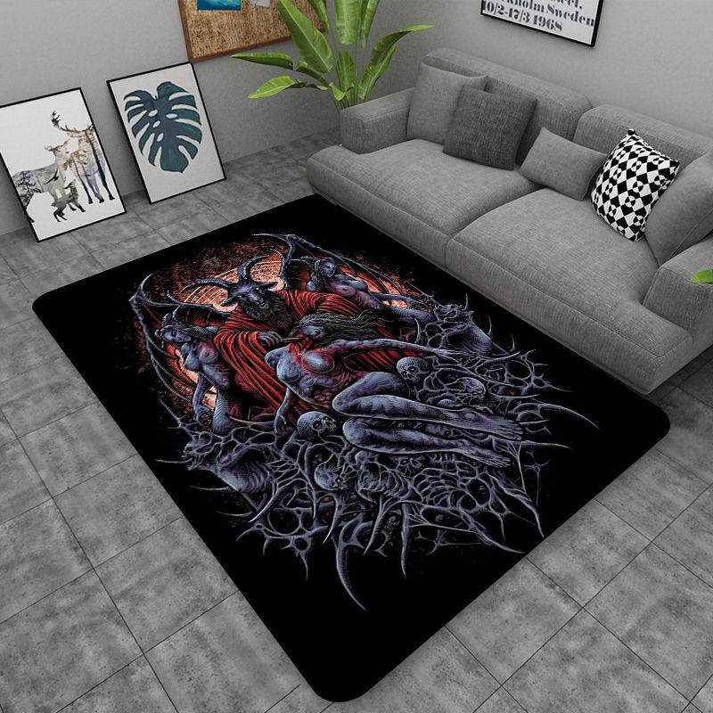 Schädel Baphomet Ziegen Dämon Raserei Bereichsteppich Blutrot-Baphomet Teppich-Baphomet Dekor-Satanische Matte-Satanische Heimdekoration
