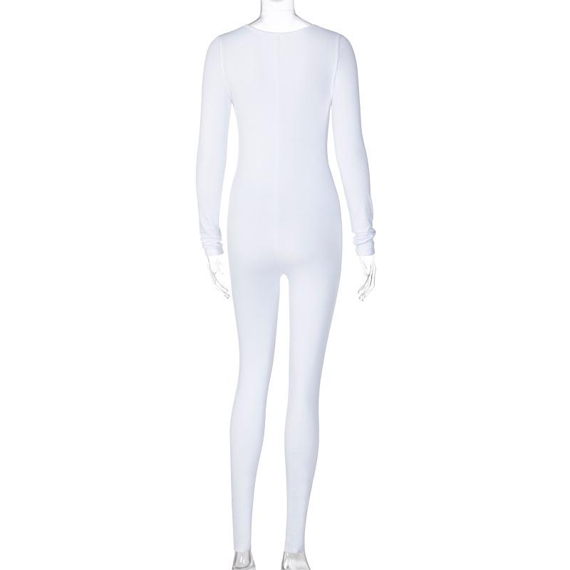 GMXIA Damenmode Lässig Einfarbig Druck Herbst Winter Langarm U-Ausschnitt Hosen Overalls & Strampler