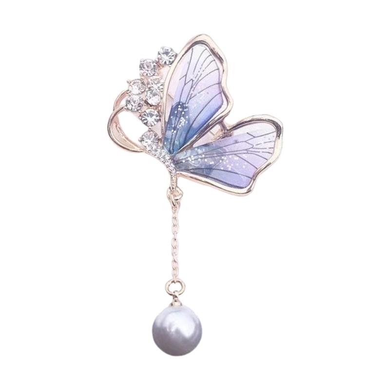 Elegant Butterfly Brooch With Pearls Designs Dripping Waterdrop Shape Alloy Materials for Women Fashion Accessory