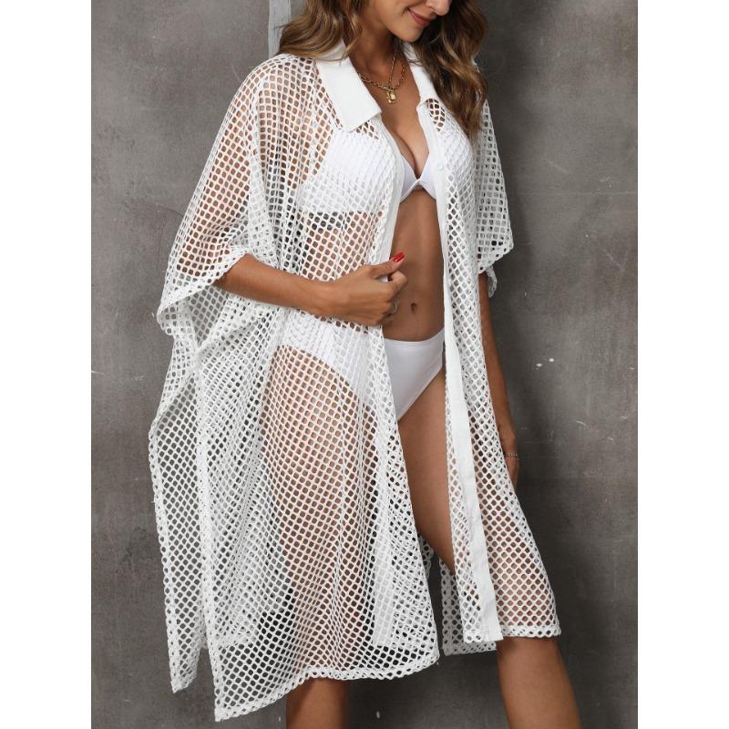 Damen-Coverup, Übergröße, Strandmode, Urlaub, Netz-Patchwork-Shirt, Bademode, Cover-Ups, unregelmäßiges Kleid, lose Coverups