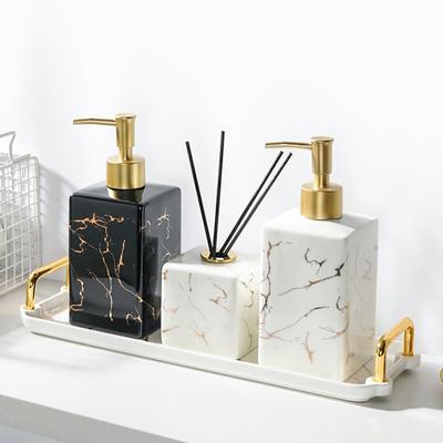 Luxury Gold-plated Marbled Ceramic Lotion Bottle Press Soap Dispenser Bathroom Shampoo Bottling Diffuser Box Bathroom Accessorie