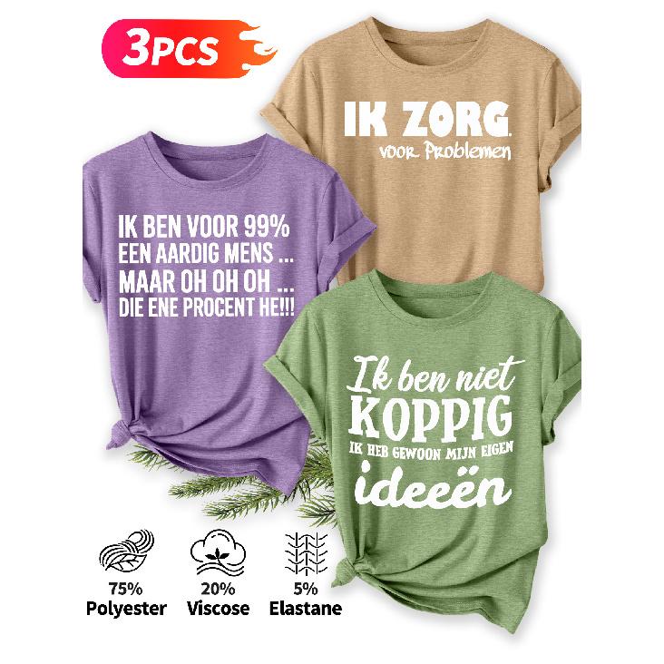 Three-piece Set Elegant Short-sleeved Shirt for Women Fun Dutch Language Texts Fun Dutch Language Texts Dutch Language Fun Text Print