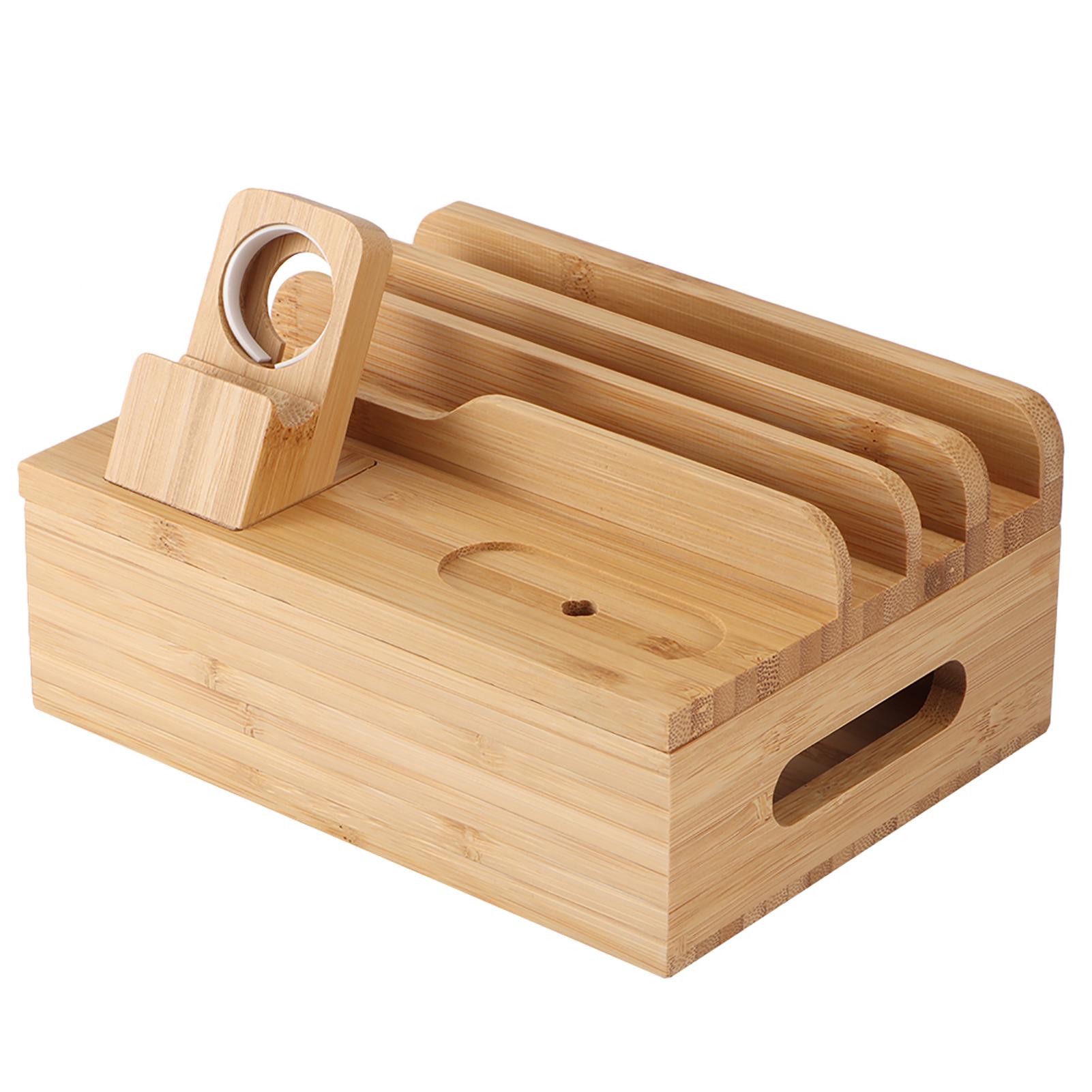 

Бамбуковая подставка для хранения зарядного устройства, держатель для мобильного телефона, органайзер для домашнего офиса