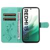 For Xiaomi Redmi 15 5G (Global) (169 mm) PU-skinnvesker Blomstermønster Lommebok Stativ Telefondeksel med stropp