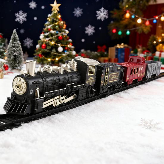 Kids Electric Train Toy Kit with Track Accessories Toddlers Boys Girls Educational DIY Track Building Christmas Mini Train