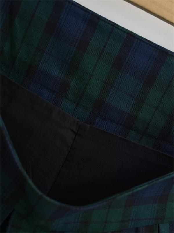 Damen Grüner Karomuster Retro Falten Minirock, Niedrige Taille, Schlankmachend, Anti-Exposure, Petite Passform