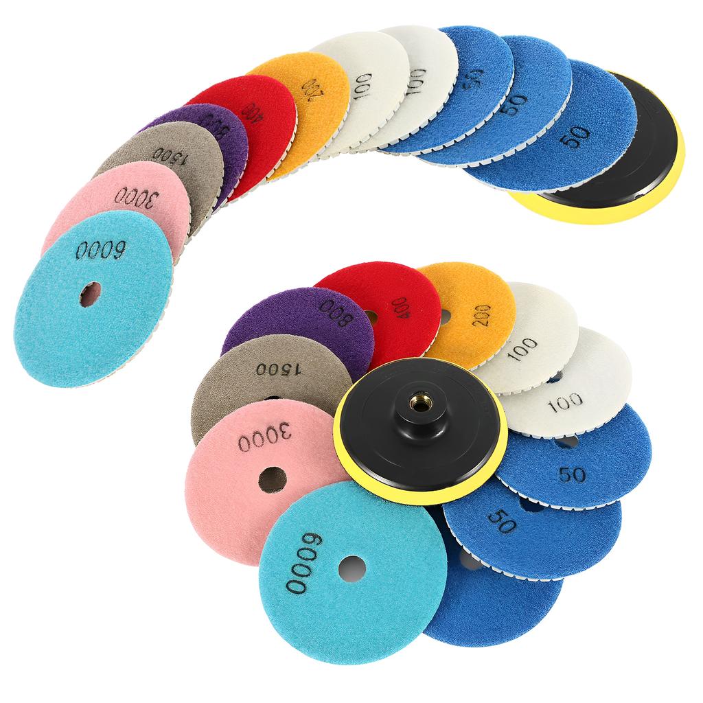 10/15/24Pcs 4inch Diamond Polishing Pad 50-6000 Grit Sanding Pad Granite Buffing Wet Grinding Pad with 5/8 Inch-11 Backer Pad