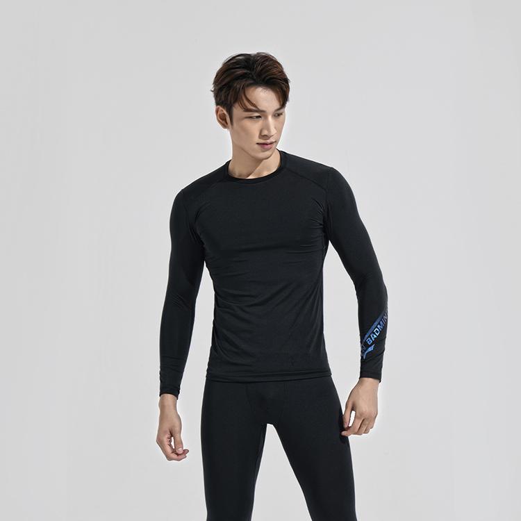 Li Ning Badminton Series Solid Color Logo Sports Long Sleeve Fitness Shirt Men tops Black AUDR101-3