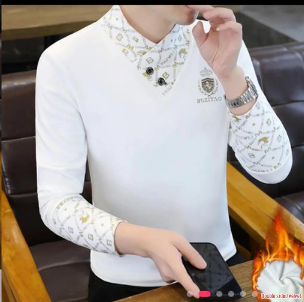 

Men s Fleece-Lined Winter Two-In-One Polo Hoodie, European Style, Thickened Long Sleeve XL білий