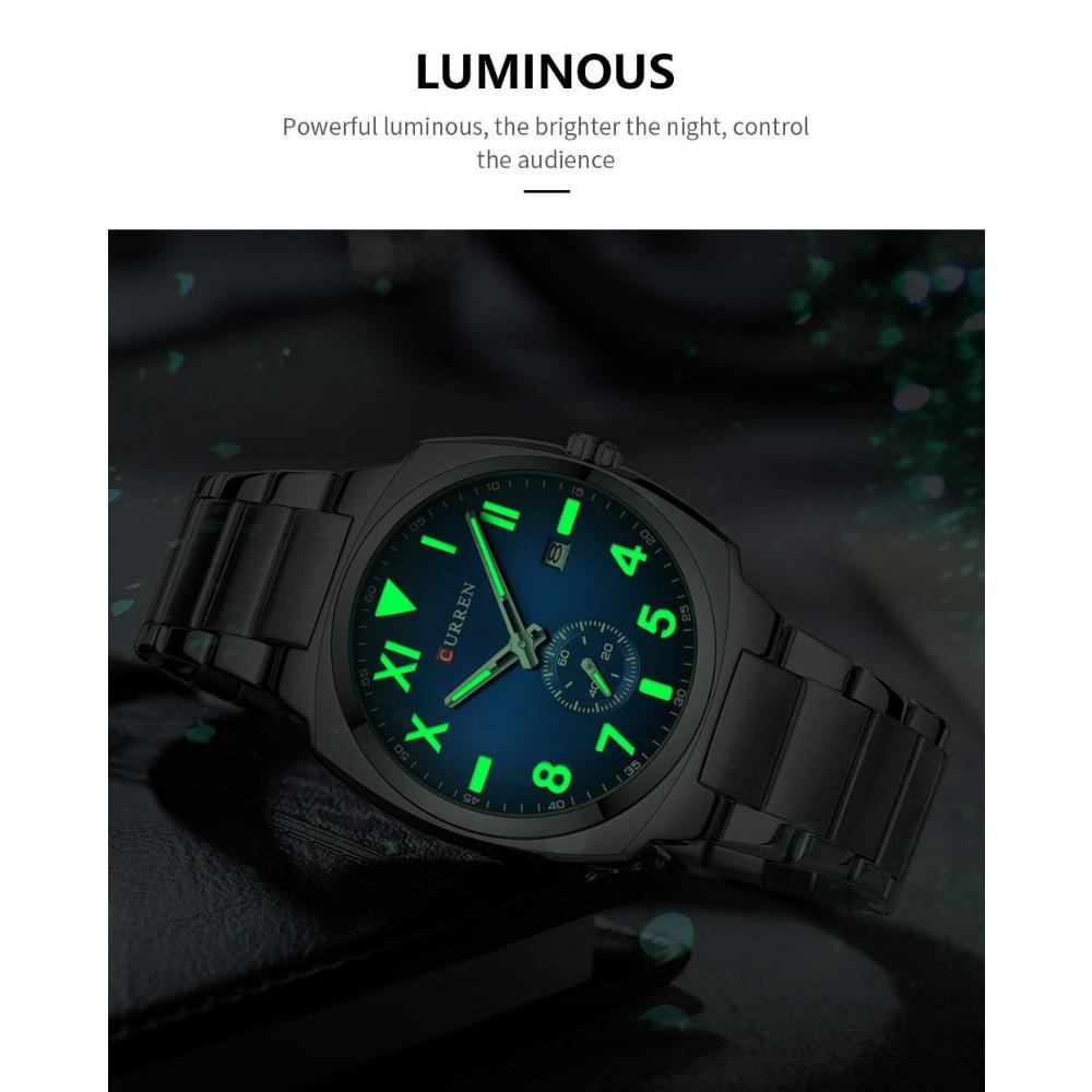 CURREN Fashion Men's Quartz Watch Independent Seconds Dial and Date-Day Stainless Steel Waterproof Luminous Wristwatches