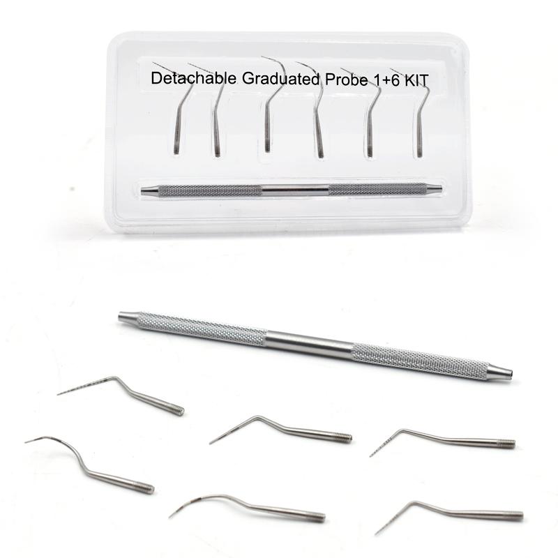 Detachable Coated Dental Probe with 6 Tips Accurate Measurement Double Ended Dental Perio Explorer серебряный