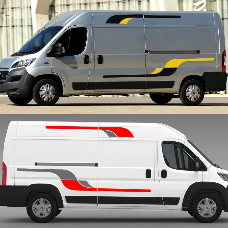 4 Pezzi Adesivi Grafici Lunghi Laterali per Auto Decalcomanie da Corsa Auto per Camper Van Fiat Ducato Pellicola in Vinile Accessori Decorazione Fai d
