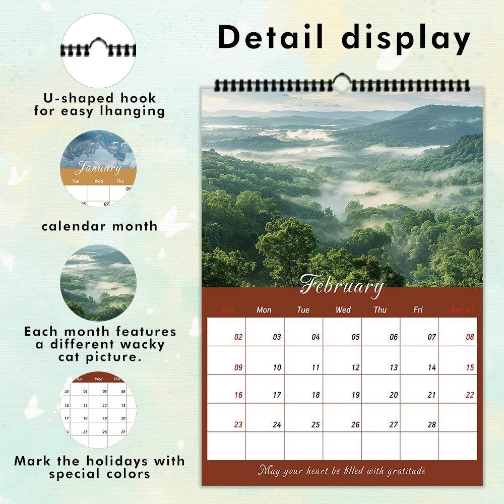 1pc Nature Landscape Wall Calendar -Scenic Theme, 12 Different Designs, Suitable as a Gift for Birthdays, Christmas and New Year