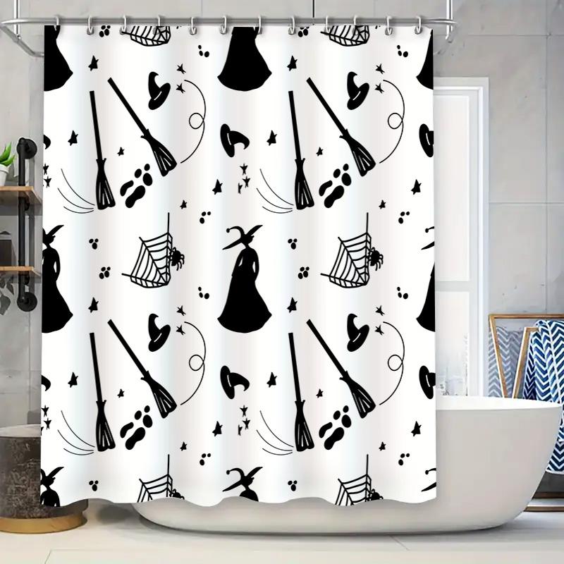 

Halloween-Themed Shower Curtain With Witch Hat Broomsticks, Perfect For Spooky Bathroom Decor! Easy Installation, Washable Fabri W60H190(CM)-1 Pcs