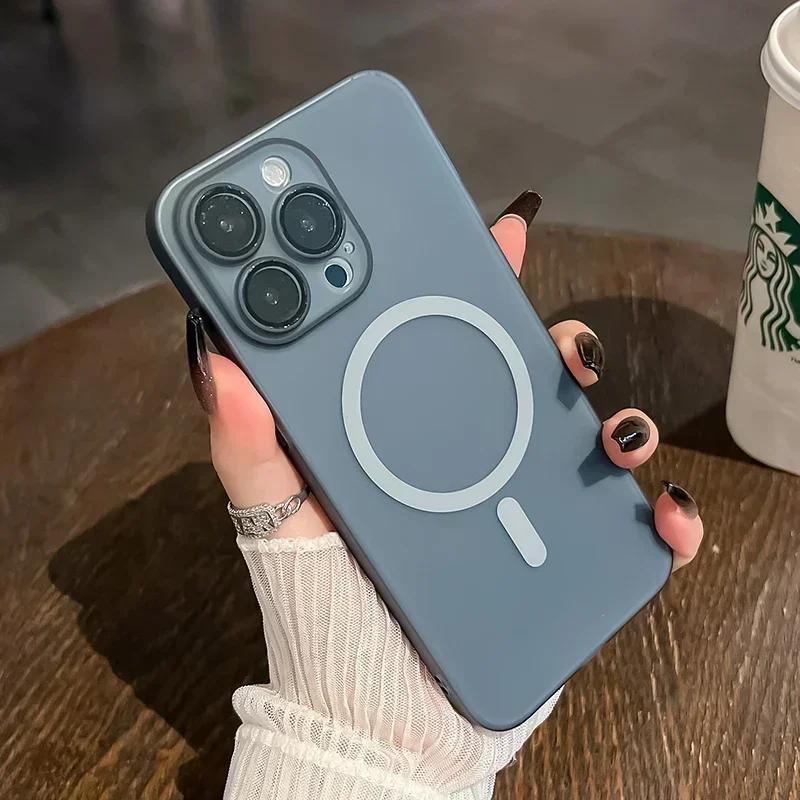 Luxury Ultra Thin For Magsafe Wireless Charger Magnetic Case For iPhone 16 15 14 13 12 11 Pro Max Translucent Skin Hard Cover
