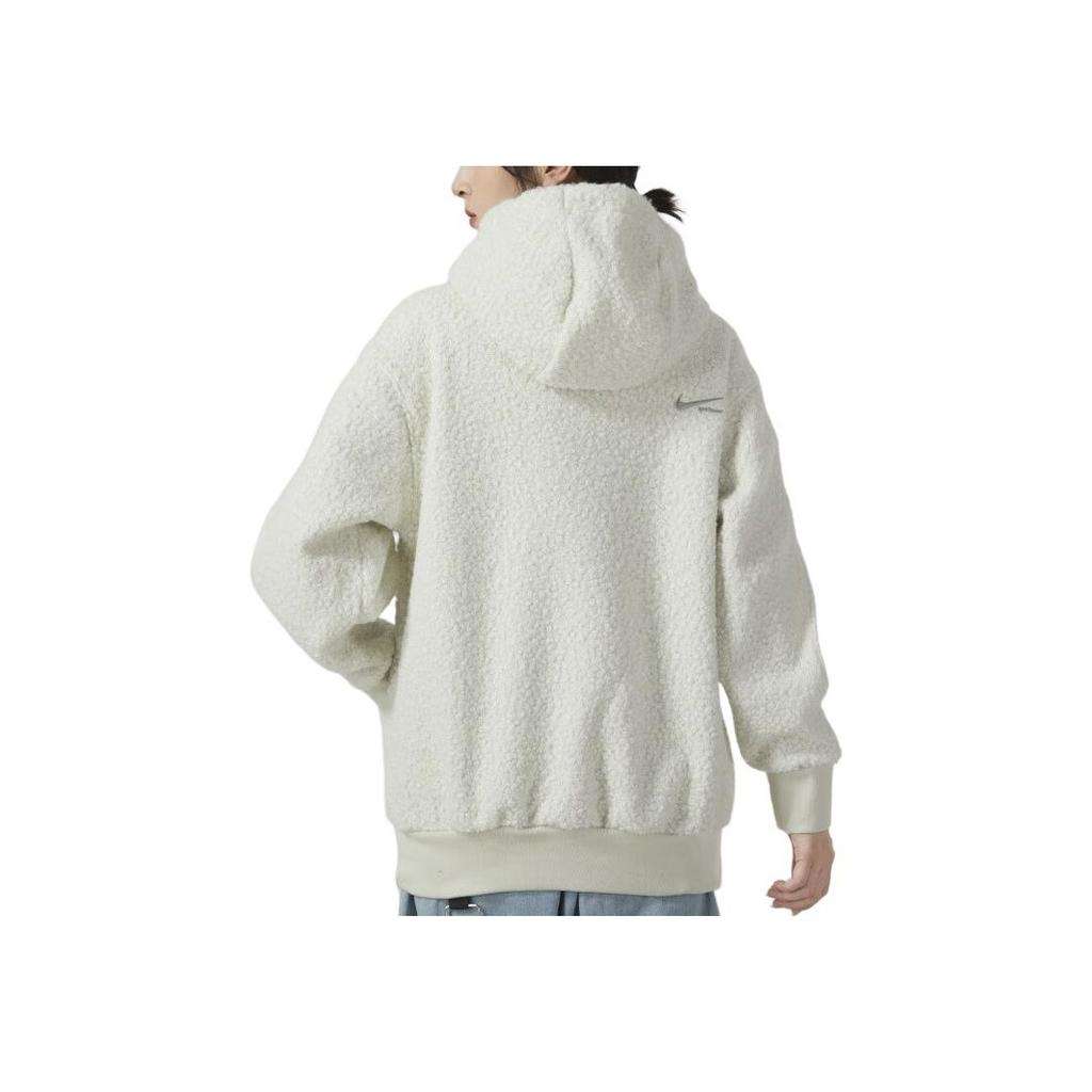 Nike Solid Color Logo Hoodie Warm Fleece Sports Sweatshirt Women Sweatshirt White FB8784-020