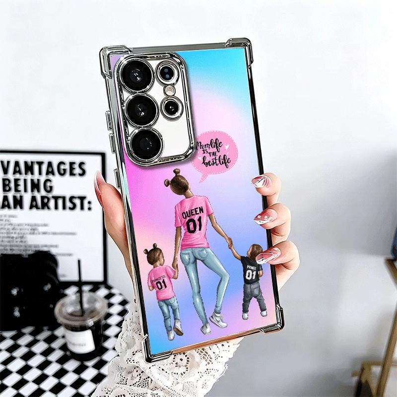 Girl Mom Baby Color Design Plating Phone Case For Samsung Galaxy S24 S25 FE S26 Edge S23 Ultra S22 S21 Plus S20 Anti-Fall Airaba