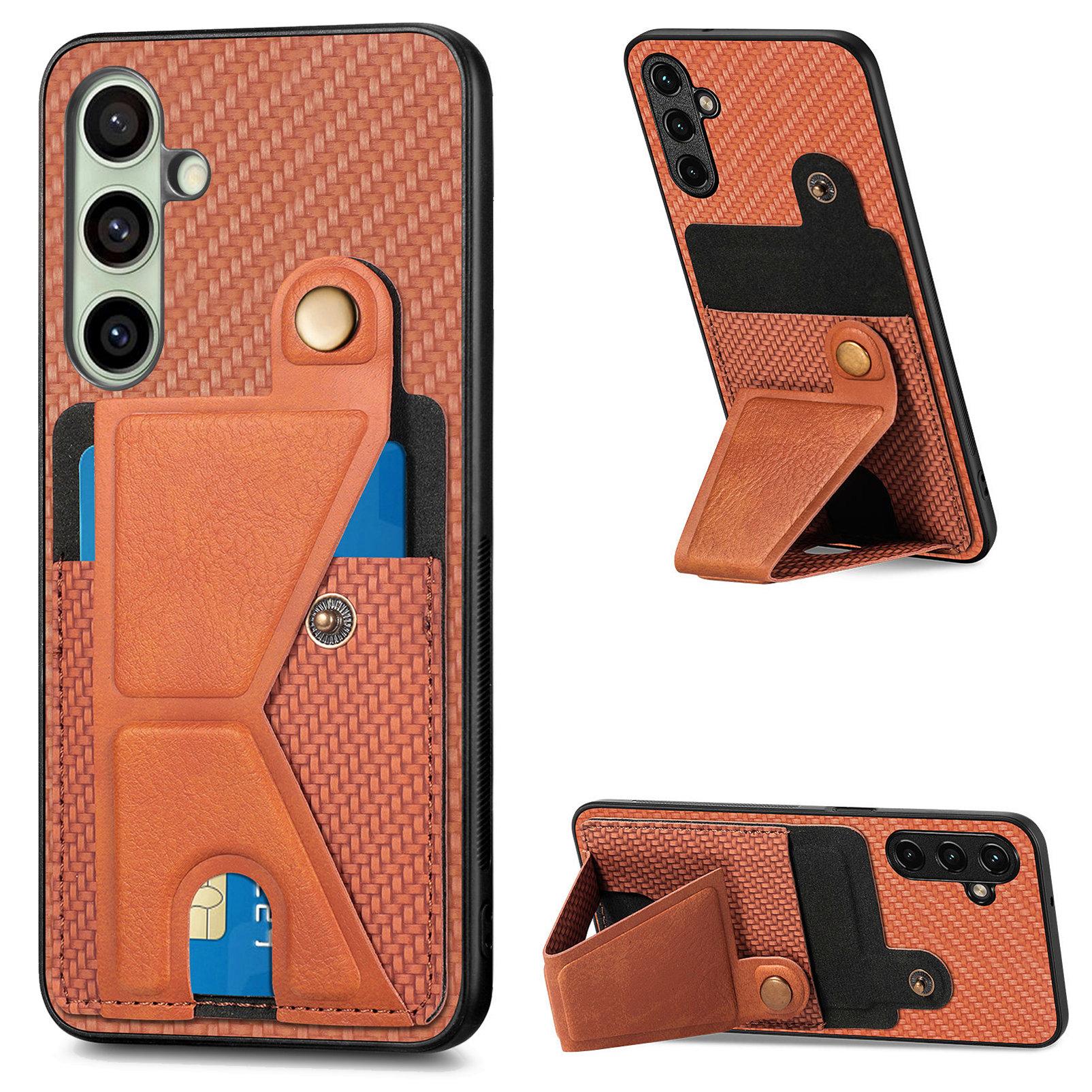 

For Samsung Galaxy S25+ Case with K-Shaped Kickstand Leather Phone Back Cover Brown