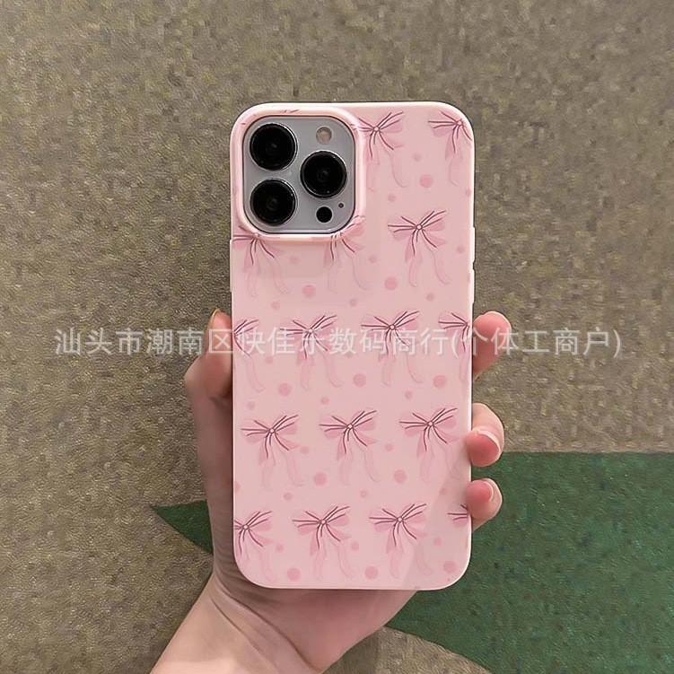 Ins bow pink phone case for iPhone Apple 11/12/13/14/15/16 ProMax soft 17