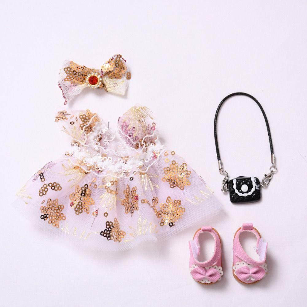 Sequined Dress Sitting Labubu Time Cloth Handmade 17cm Plush Dolls Clothes Children Gift