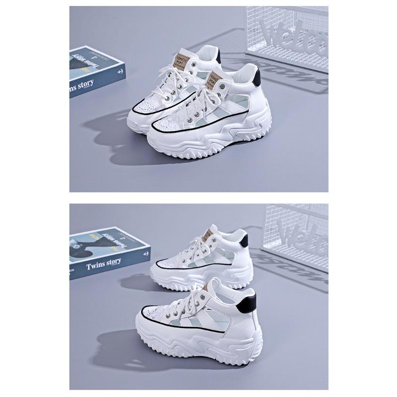 Sommer Neue ausgehöhlte weiße Schuhe für Studentinnen Atmungsaktive Freizeitschuhe mit dicken Sohlen