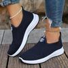 Women's Solid Color Platform Sneakers, Breathable Knit Slip On Outdoor Shoes, Comfortable Low Top Sport Shoes