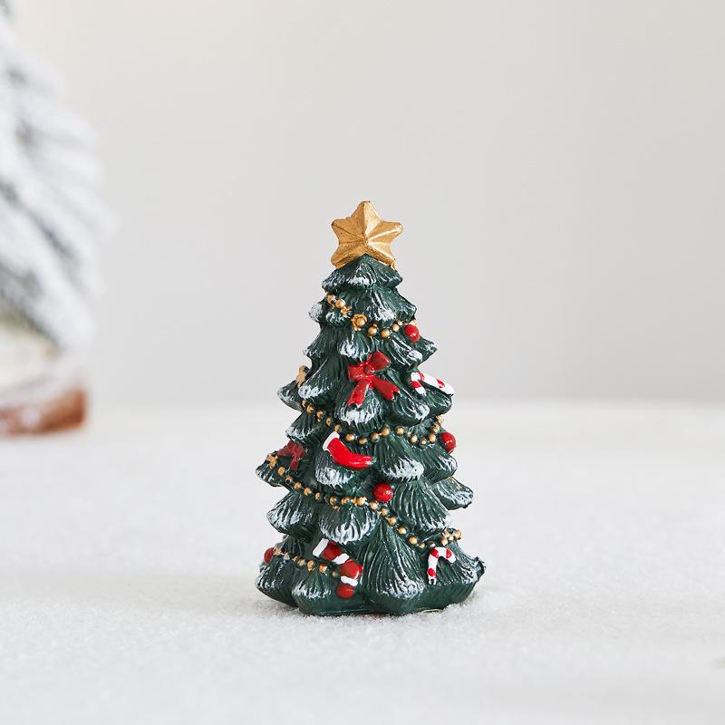 Miniature Desktop Christmas Tree Resin Festive Decor Holiday Gift Set for Xmas Party Home Tabletop Decoration Photo Background