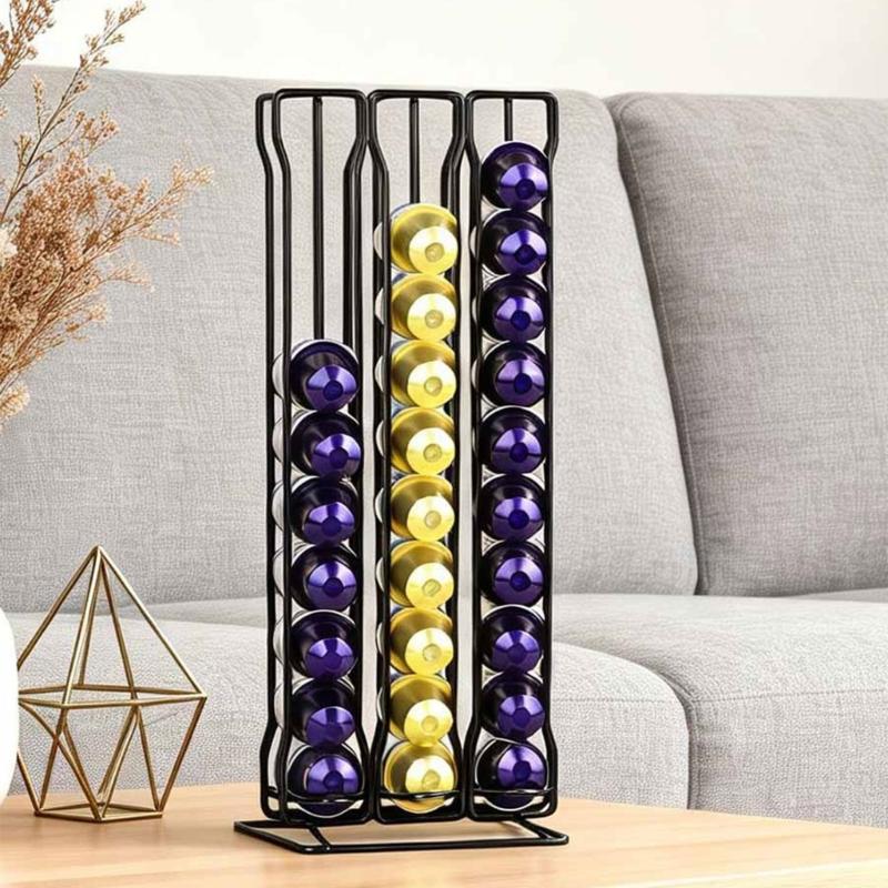 Elegant Iron Constructed Coffee Pod Display Rack With Capacity For 60 Unit Ideal Gift Coffee Enthusiasts Stylish Functional
