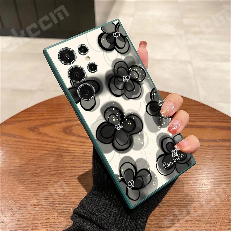 

Vintage black floral Phone Case For Samsung Galaxy S24 Ultra S23 Plus S22 S20 FE A73 A72 A71 A55 A54 A51 A50 A35 A15 Cover A15 4G