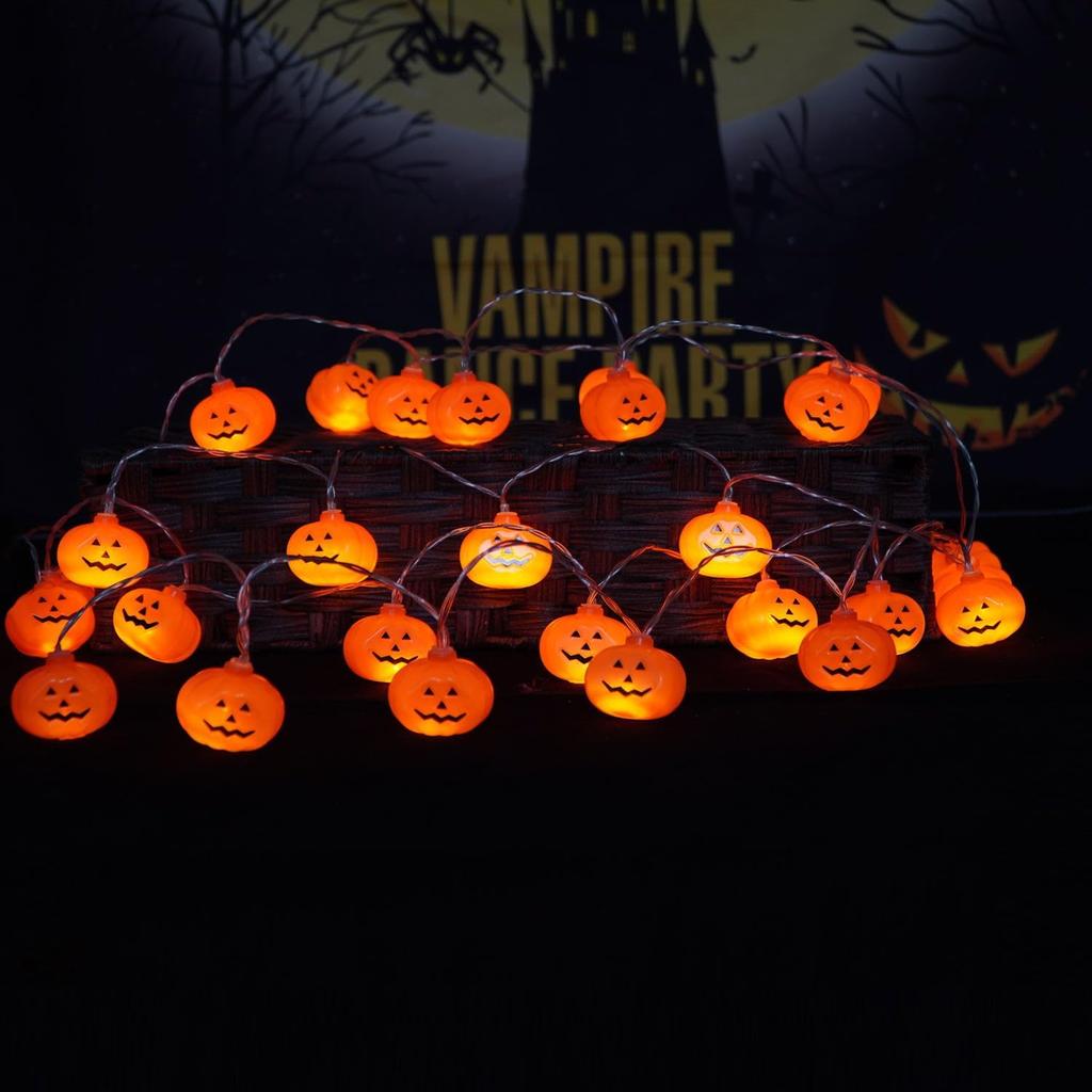 1pc 10/20 LED Yellow Pumpkin String Lights Warm White Lights Battery Powered For Home Outdoor Holiday Party Halloween Decor