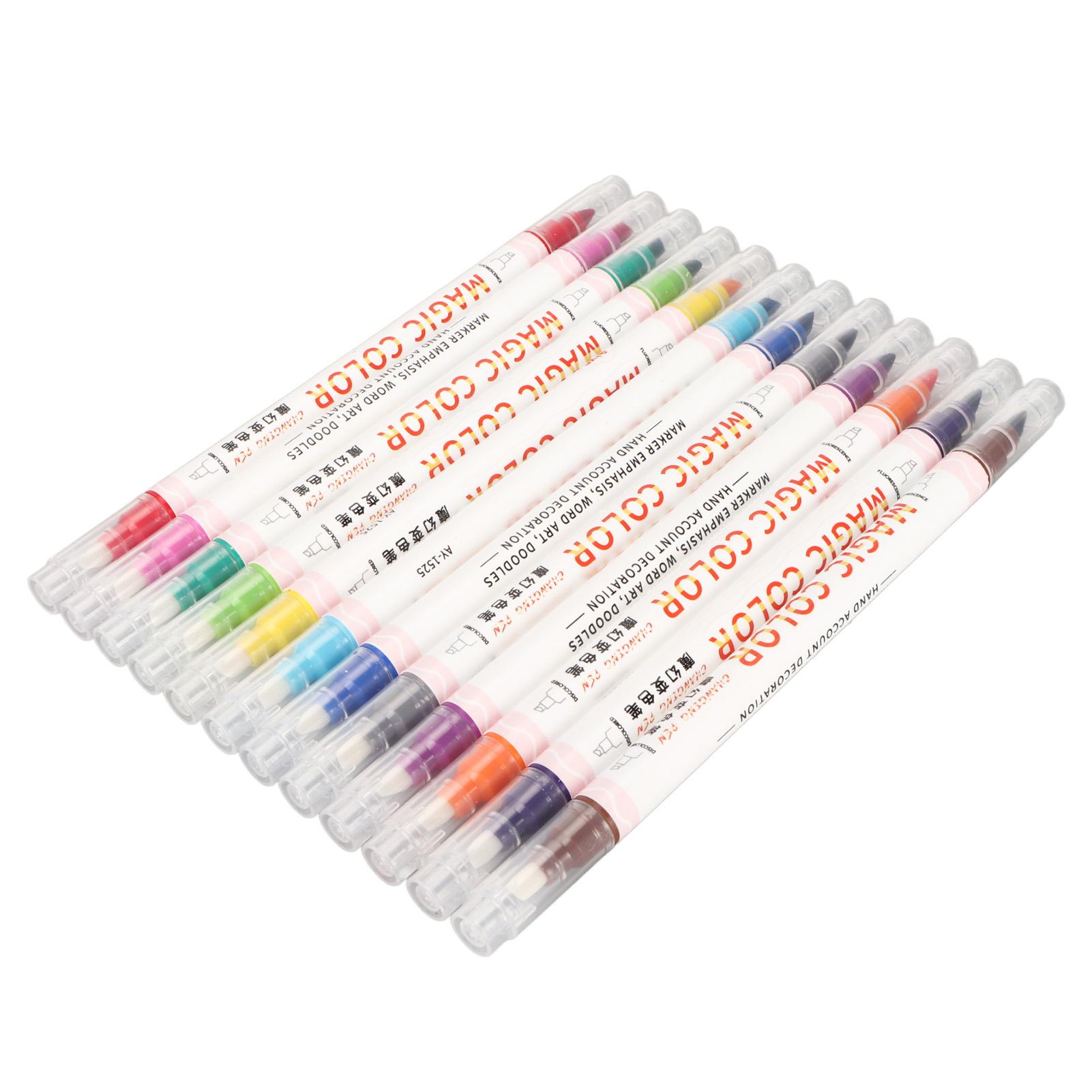 

12 цветов маркеры-хайлайтеры с двойным наконечником, меняющие цвет, двухсторонние маркеры-хайлайтеры, меняющие цвет