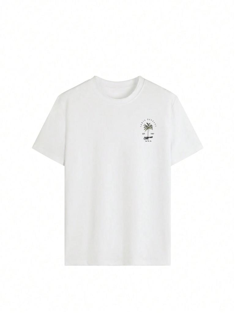 Camiseta 100% Algodão Feminina Galafonia Estampa Coqueiro Camiseta de Verão Confortável Solta Tops Moda de Rua Roupas Femininas