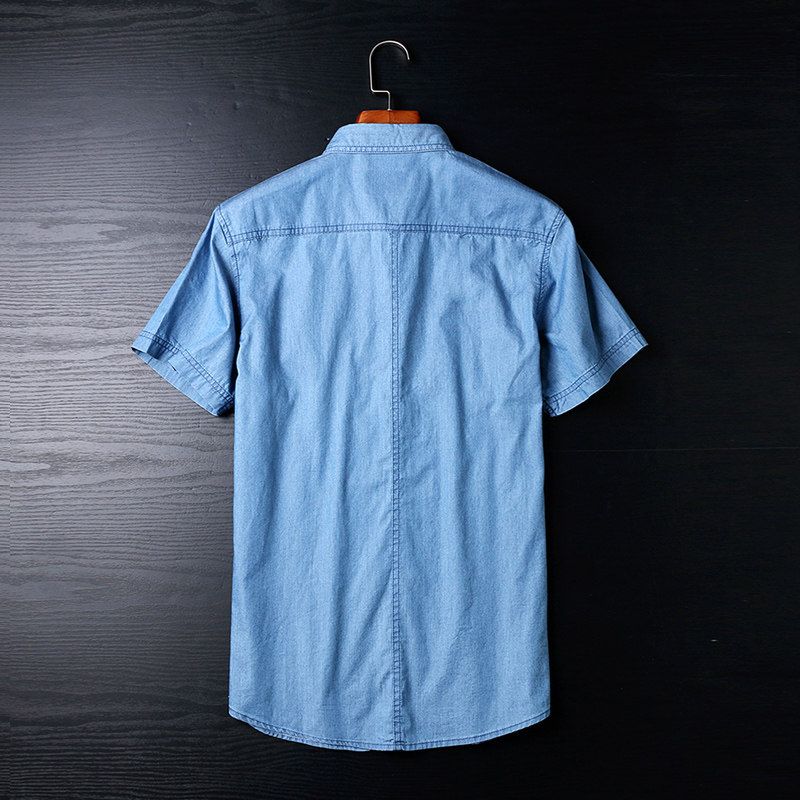 Foreign Trade Short Sleeve Japanese Tencel Denim Shirt