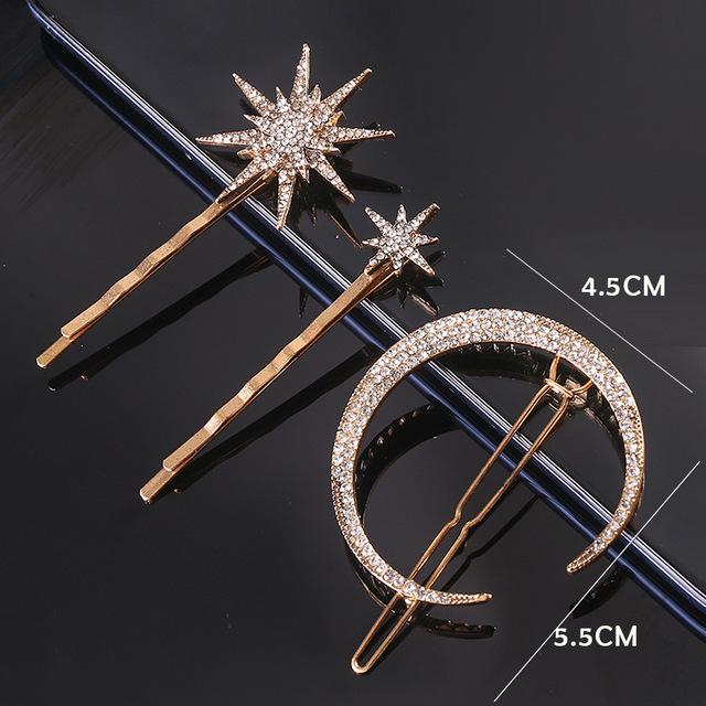 New Ancient Silver Color Star Rhinestone Hairpin Vintage Women Hair Clip Moon Star Hair Pins Accessories Wedding Hair Jewelry