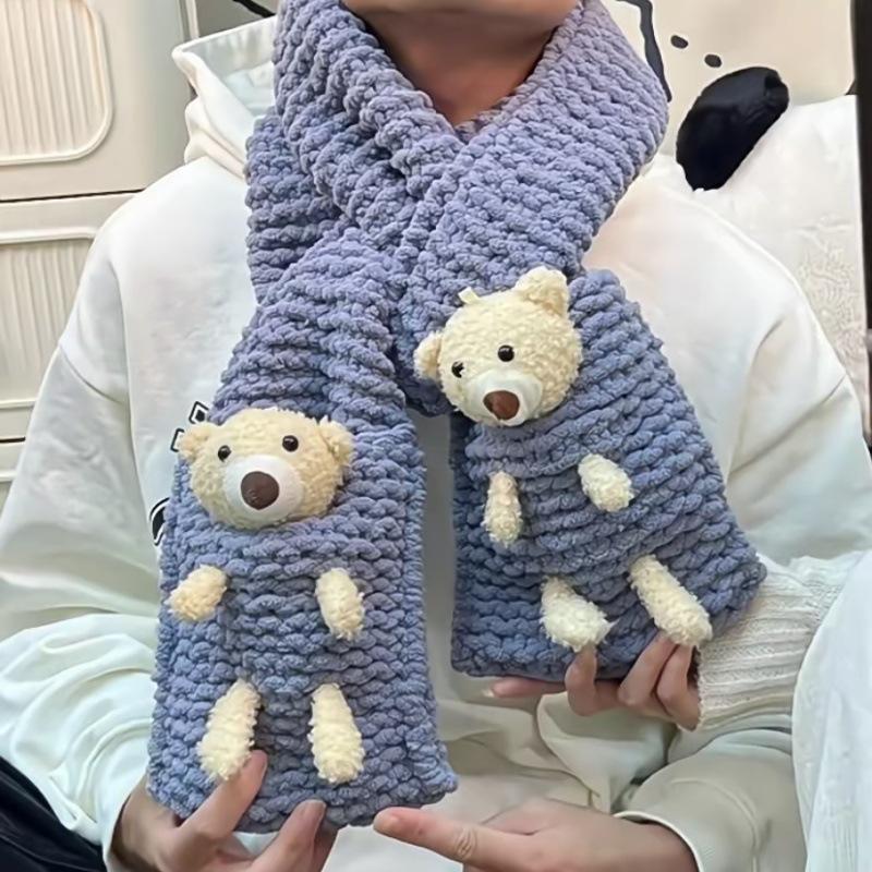 Pocket Bear Hand-Knitted Wool Scarf DIY Kit - Homemade Gift for Partner