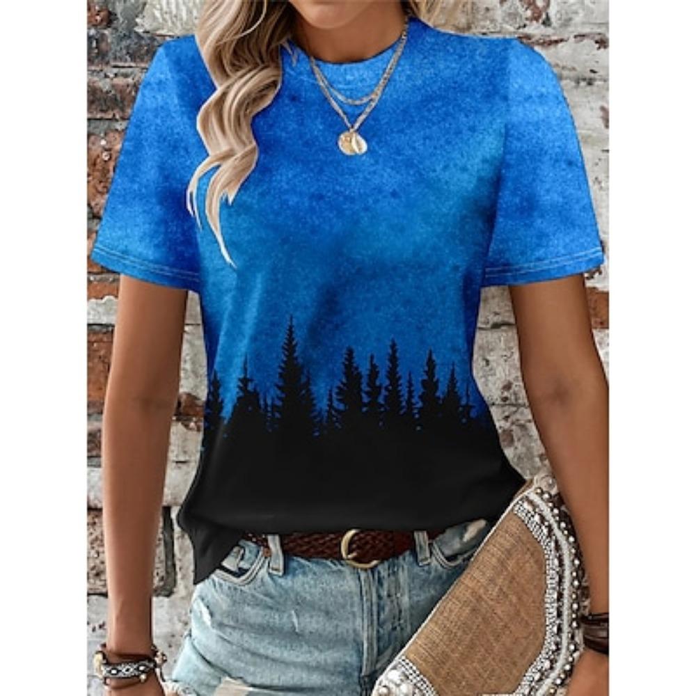 Women's T shirt Tee Print Daily Weekend Fashion Short Sleeve Round Neck Red Summer