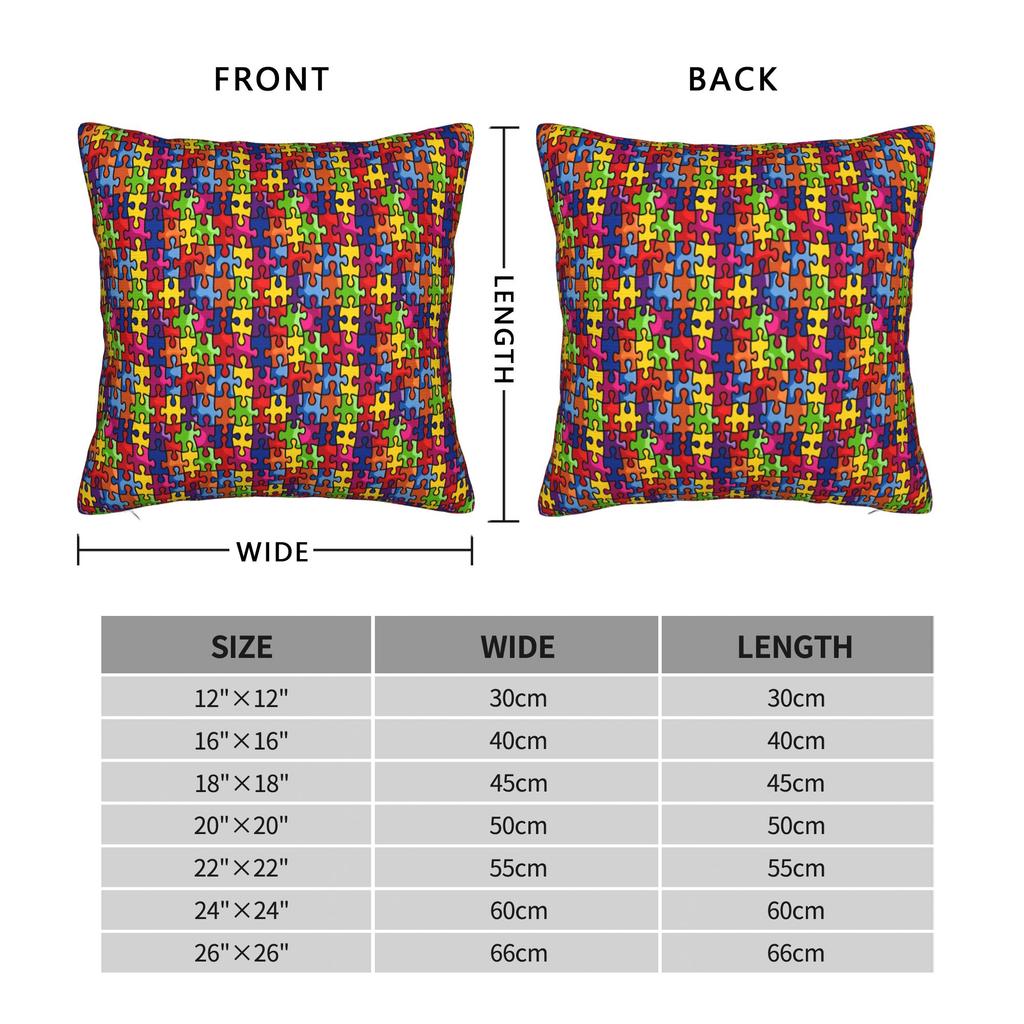 Vibrant Neon Dense Autism Puzzle Pillow Cover Comfy Cushion Cover Fashion Pillow Case For Sofa Car Home Decor