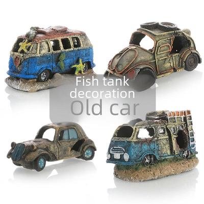 Resin Car Wreck Aquarium Ornament for Fish and Shrimp