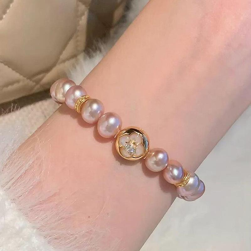 Sweet style pink Fritillaria flower bracelets for women purple pearl bracelet exquisite gentle style wedding  gift