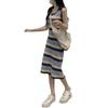 Striped Sleeveless Knitted Vest Dress - Women's Slimming Midi for Spring/Summer