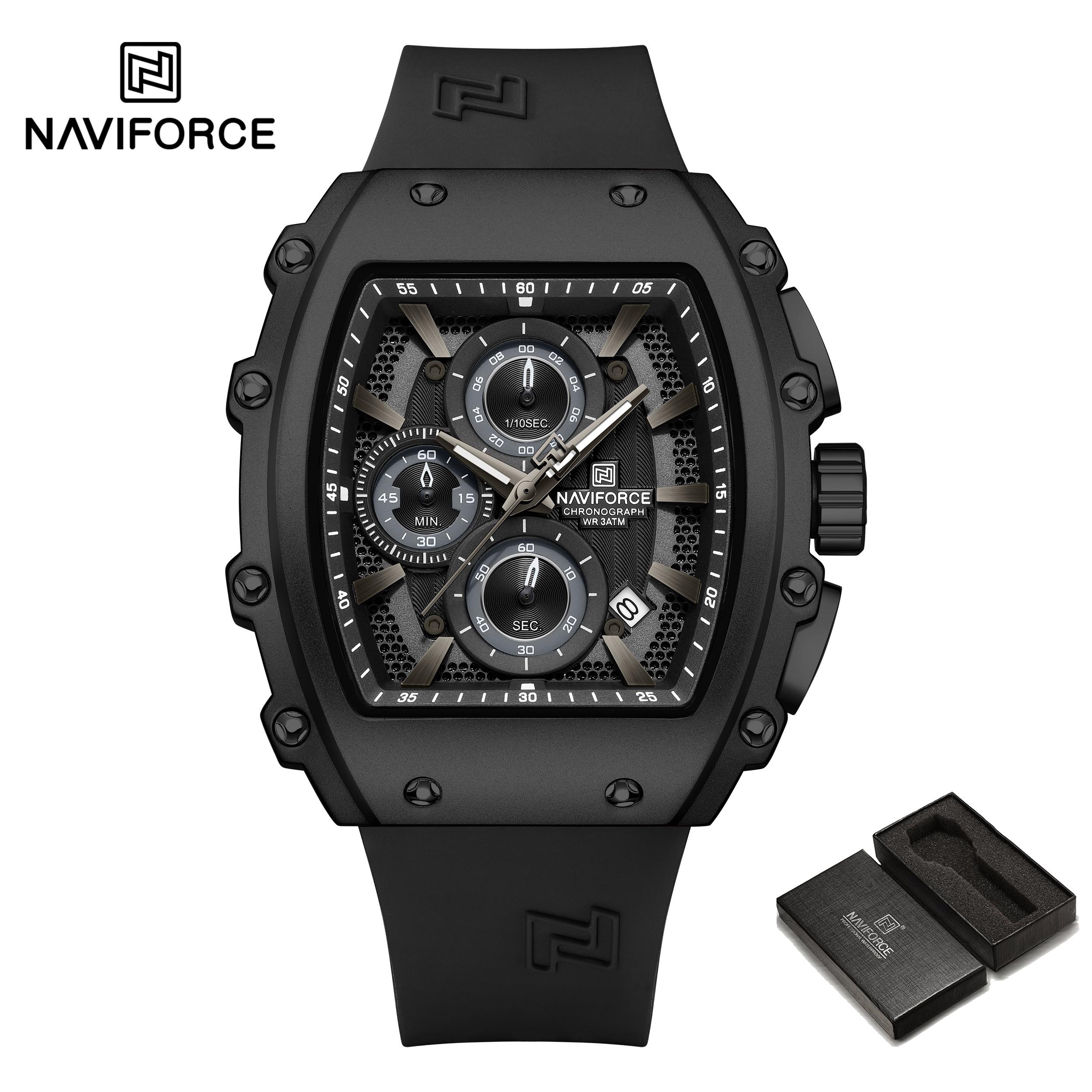 

Чоловічий хронограф годинник NAVIFORCE Кварцовий механізм Водонепроникний Люмінесцентні стрілки Спортивний Модний Чоловічий годинник NF8070 чорний