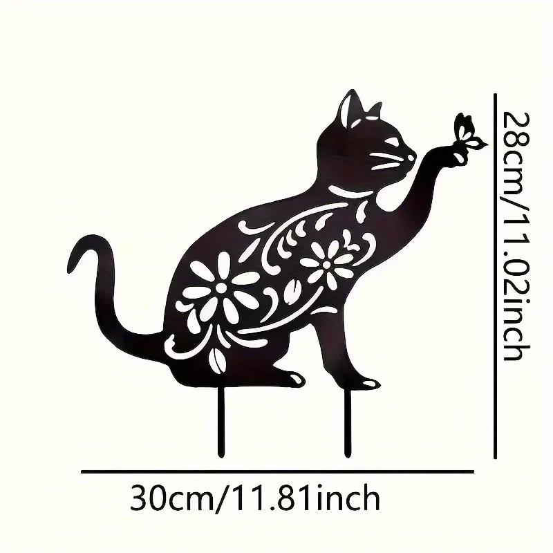 

Металлические садовые украшения креативная краска выдолбленная кошка. Очаровательное ландшафтное украшение и самодельная поделка для двора на открытом воздухе. чёрный