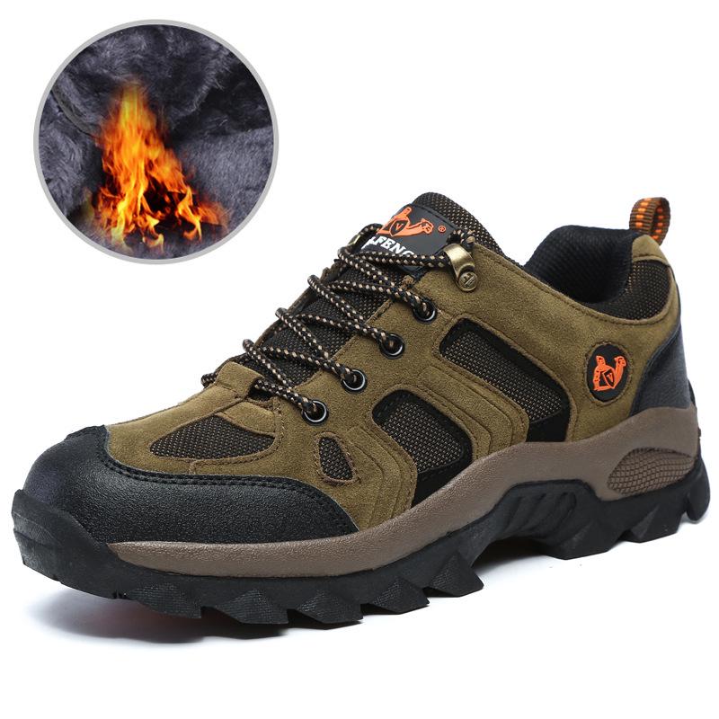 Men's Breathable Waterproof Hiking Shoes - Outdoor Non-Slip, Wear-Resistant, Thick Sole, Large Size, Plus Velvet Cotton Lining.