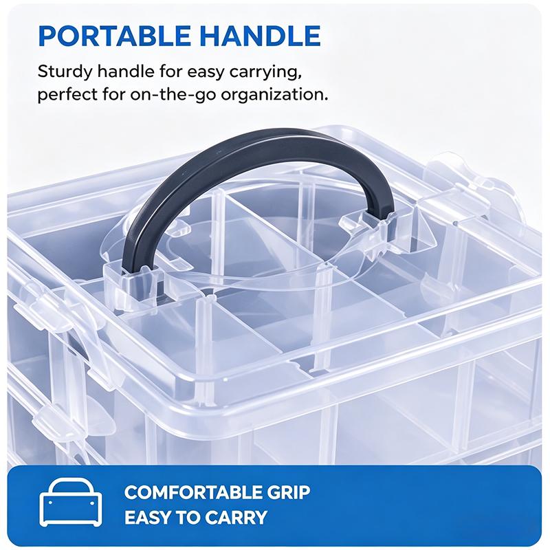 Scatola portaoggetti in plastica impilabile a 3 ripiani, scomparti regolabili, contenitore per giocattoli, organizer trasparente per gioielli e articoli vari, articoli per la casa