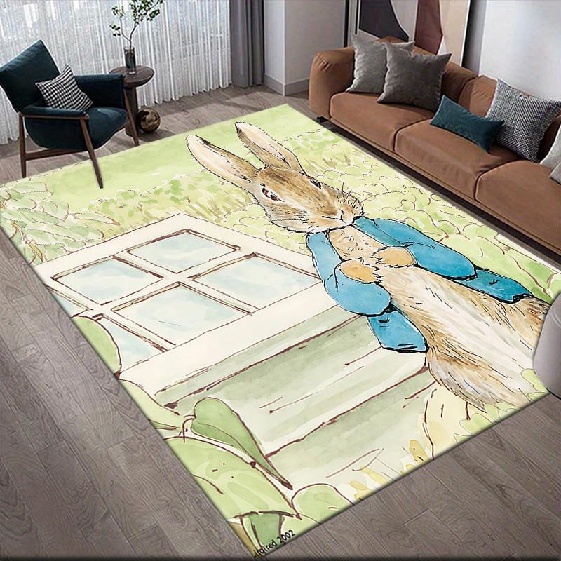 Peter Rabbit Flannel Pattern Square Carpet,Area Rug,Carpet Rug for Living Room Bedroom Sofa Playroom Decor,Non-slip Floor Mat