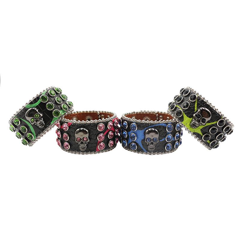 Gothic Skull Rhinestone Bracelet Jewelry Design Diamond PU Leather Bracelet Jewelry