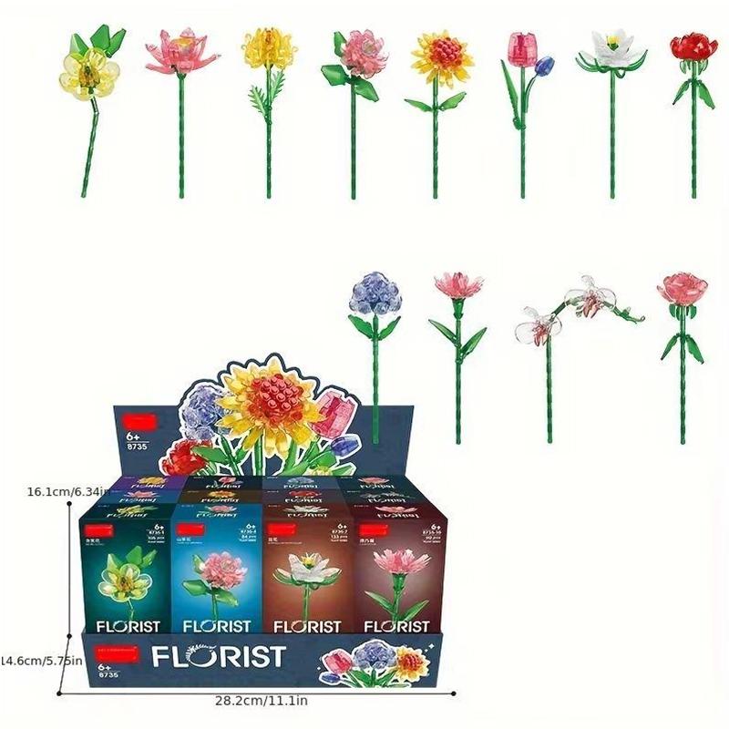 TOYLINX Blombukett Byggsatser Växtblock Konstgjorda Kreativ Botanisk Samling Semestergåvor Flickor Utbildningsleksaker